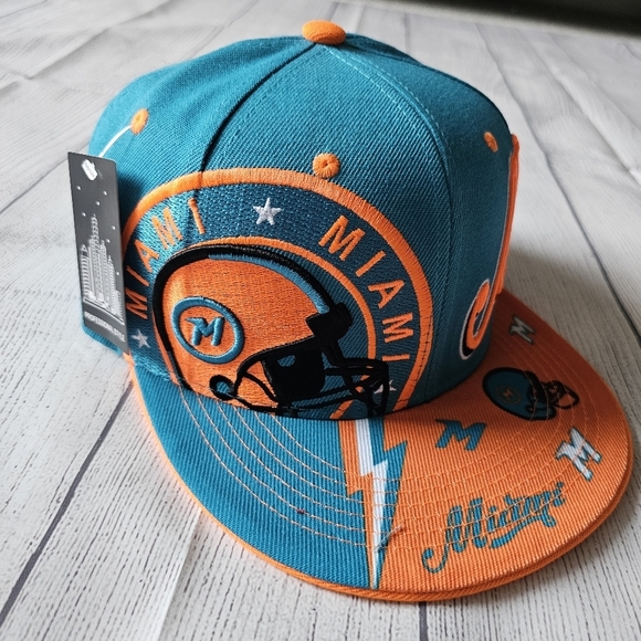 Teal and Orange Miami Snapback Football Cap - Picture 1 of 9